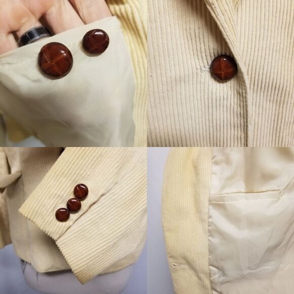 Vintage 70s Western Boho Cream Corduroy Single Button Blazer Jacket Md - Picture 6 of 9